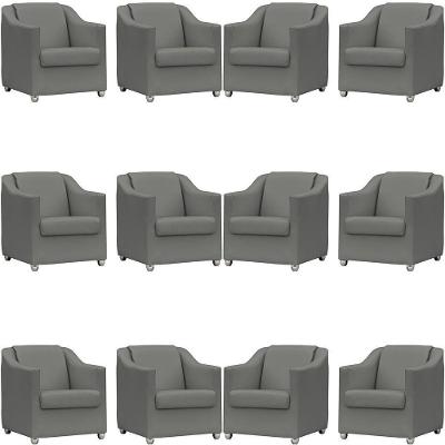 Kit 12 Poltronas Mila Corino Cores Pé De Plástico Cromado - Cinza Corino