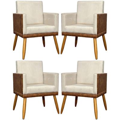 Kit 4 Poltronas Modernas Lis Corino e Pé 30cm - Bege Suede Corino