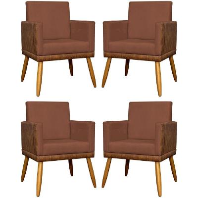 Kit 4 Poltronas Modernas Lis Corino e Pé 30cm - Terracota Suede Corino