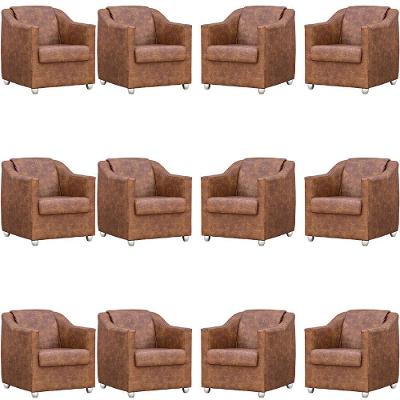 Kit 12 Poltronas Mila Corino Cores Pé De Plástico Cromado - Peroba Corino