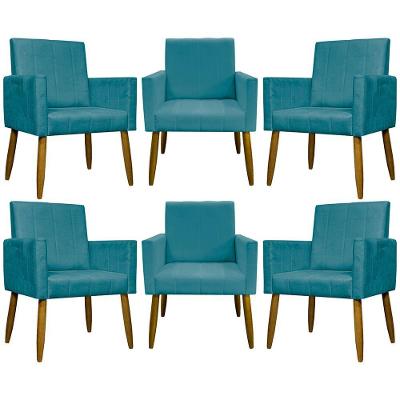 Kit 6 Poltronas Decorativas Mari - Azul-turquesa Suede