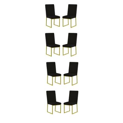 Kit 8 Cadeiras Para Mesa De Jantar Base Industrial Dourado Balaqui Preto