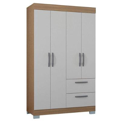 Cômoda 867 4 Gavetas E Guarda Roupa Solteiro Tóquio 4 Portas Castanho Off White - Poquema