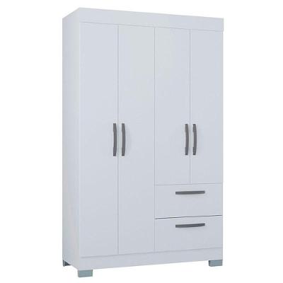 Cômoda 868 4 Gavetas E 1 Porta Com Guarda Roupa Solteiro Tóquio 4 Portas Branco Brilho - Poquema