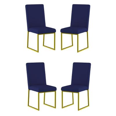 Kit 4 Cadeiras Para Mesa De Jantar Base Industrial Dourado Balaqui Azul Marinho