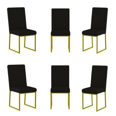 Kit 6 Cadeiras Para Mesa De Jantar Base Industrial Dourado Balaqui Preto