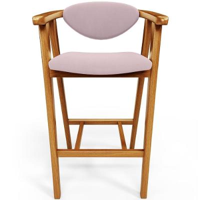 Banqueta Alta Para Cozinha Bancada Bar Sala De Jantar Fixa Cecília L02 Suede Rosê