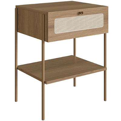 Mesa De Cabeceira 01 Gaveta Com Telinha Industrial Indy A03 Hanover Dourado