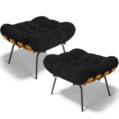 Kit 2 Puff\'s Decorativos Sala De Estar Costela L02 Bouclê Preto