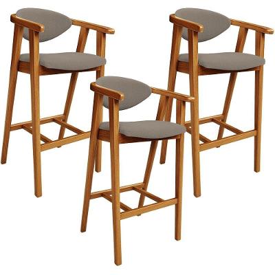 Kit 03 Banquetas Alta Para Cozinha Bancada Bar Sala De Jantar Fixa Cecília L02 Bouclê Bege