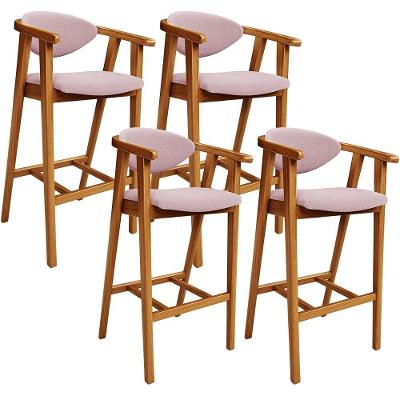 Kit 04 Banquetas Alta Para Cozinha Bancada Bar Sala De Jantar Fixa Cecília L02 Bouclê Rosê