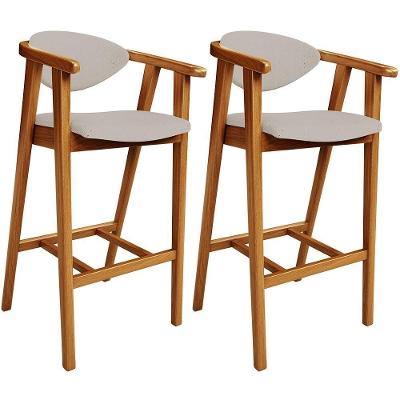 Kit 02 Banquetas Alta Para Cozinha Bancada Bar Sala De Jantar Fixa Cecília L02 Linho Bege