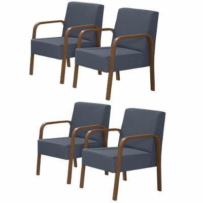 Kit 4 Poltronas Decorativas 1 Lugar Luna Braço Madeira D Salla Suede