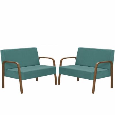 Kit Poltrona Decorativa 2 Namoradeiras Luna Braço Madeira D Salla Suede