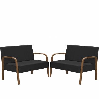 Kit Poltrona Decorativa 2 Namoradeiras Luna Braço Madeira D Salla Suede