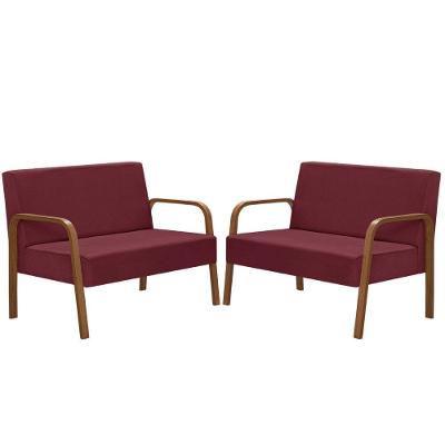 Kit Poltrona Decorativa 2 Namoradeiras Luna Braço Madeira D Salla Suede