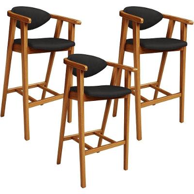 Kit 03 Banquetas Alta Cozinha Bancada Bar Sala De Jantar Fixa Cecília L02 Couríssimo Preto