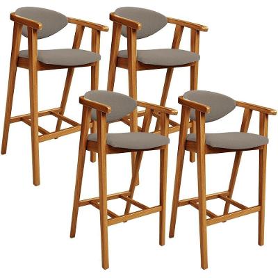 Kit 04 Banquetas Alta Para Cozinha Bancada Bar Sala De Jantar Fixa Cecília L02 Bouclê Bege