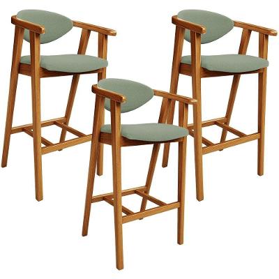 Kit 03 Banquetas Alta Para Cozinha Bancada Bar Sala De Jantar Fixa Cecília L02 Bouclê Oliva