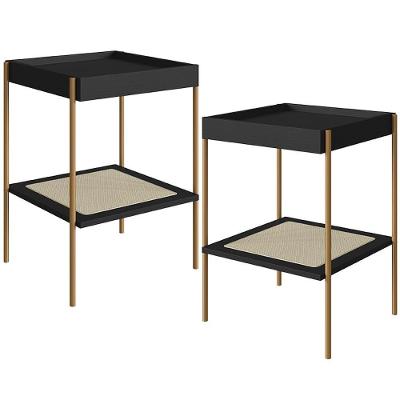 Kit 02 Mesas Lateral Para Sala De Estar Industrial Indy A03 Nero Dourado