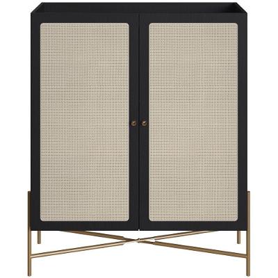 Armário Bar Para Sala 2 Portas 93cm Industrial Indy A03 Nero Dourado