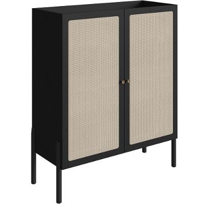 Armário Bar Para Sala 2 Portas 93cm Pés Madeira Moss A03 Nero Preto