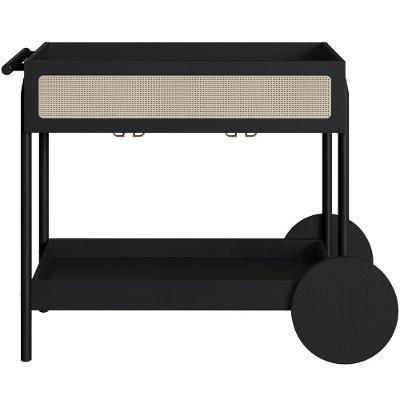Carrinho Bar Com Porta Taças Pés Madeira Moss A03 Nero Preto