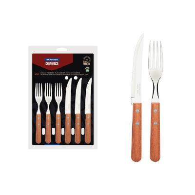 Jogo De Talheres Tramontina Churrasco Aço Inox Cabos De Madeira 12 Peças