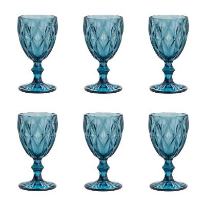 Conjunto De Taças De Vidro Para água 6 Peças 325 Ml Diamonds Azul Lyor