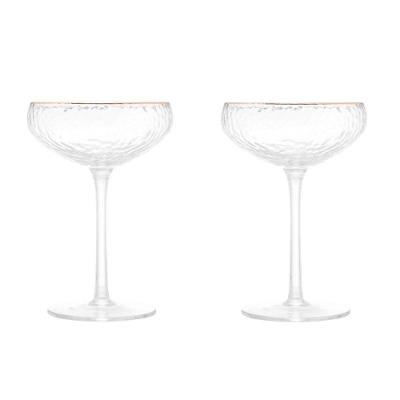 Conjunto De Taças De Cristal Martelado Com Fio De Ouro Coupe Para Drinks 2 Peças Petra Lyor
