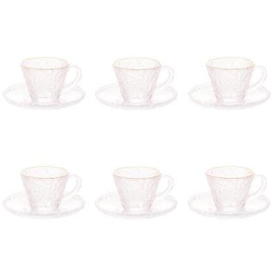 Conjunto De Xícara De Cafezinho Com Pires 06 Peças De Cristal Martelado Com Fio De Ouro Petra Lyor