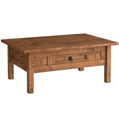 Mesa De Centro 1 Gaveta 100% Madeira Maciça Rustic Line Cera