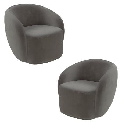 Kit 2 Poltronas Decorativas Sala De Estar íbis Encosto Fixo Veludo Grafite G33 - Gran Belo
