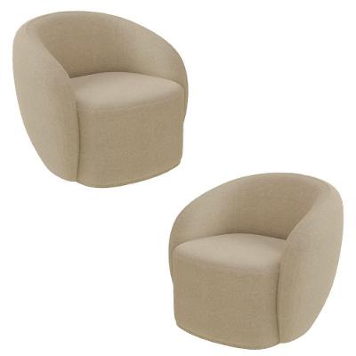 Kit 2 Poltronas Decorativas Sala De Estar íbis Encosto Fixo Bouclê Bege G33 - Gran Belo