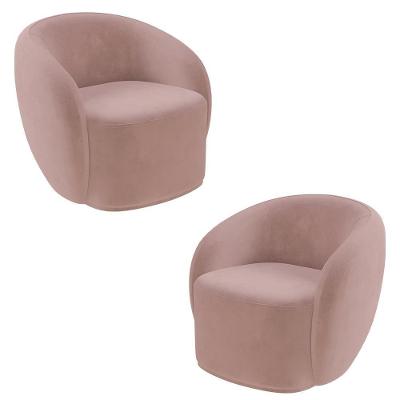 Kit 2 Poltronas Decorativas Sala De Estar íbis Encosto Fixo Veludo Rosê G33 - Gran Belo