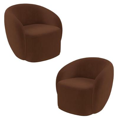 Kit 2 Poltronas Decorativas Sala De Estar íbis Encosto Fixo Veludo Marrom G33 - Gran Belo