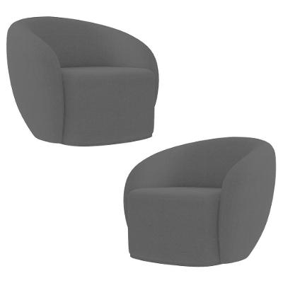 Kit 2 Poltronas Decorativas Sala De Estar íbis Encosto Fixo Bouclê Grafite G33 - Gran Belo