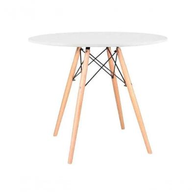 Mesa Redonda De Jantar Eames Eiffel 110cm Branca Base Madeira Maciça