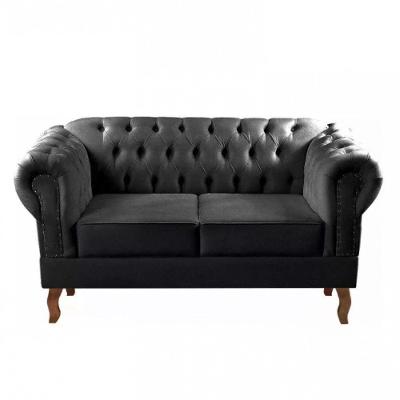 Sofá Dom Pedro 2 Lugares Chesterfield Namoradeira Captonê Preto