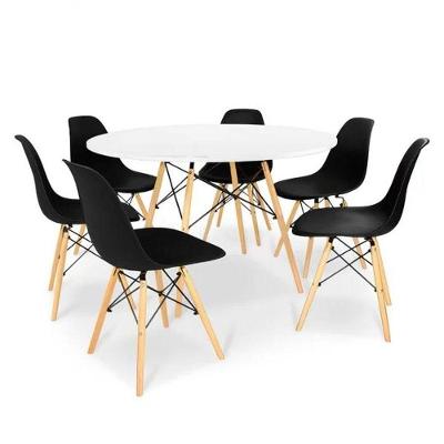 Kit - Mesa Redonda Eames 120 Cm Branco + 6 Cadeiras Eiffel Dsw Preto