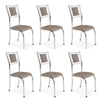Kit 6 Cadeira Jantar Moderna Cromada Aço Junco Cozinha Sala