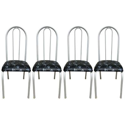 Kit 4 Cadeiras Sala Jantar Aço Tubolar Cozinha Courino Junco Cor Do Assento:preto Florido-branco