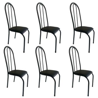 Kit 6 Cadeira Sala Jantar Aço Tubolar Cozinha Corino Junco Preto