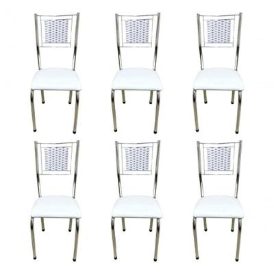 Kit 6 Cadeira Jantar Moderna Cromada Aço Junco Cozinha Sala Branco Cromada