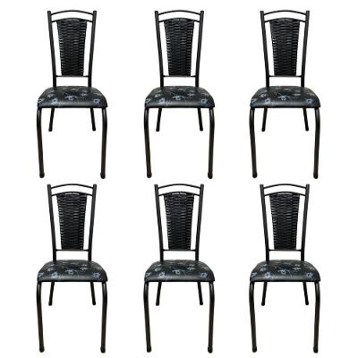 Kit 6 Cadeira De Cozinha Tubular Aço Estofada Encosto Junco Flor