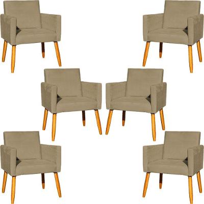 Kit 6 Poltronas Para Recepção Nina Suede Cores Pé Palito 30cm Castanho - Suede