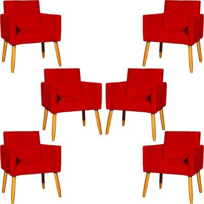 Kit 6 Poltronas Para Recepção Nina Suede Cores Pé Palito 30cm Castanho - Suede
