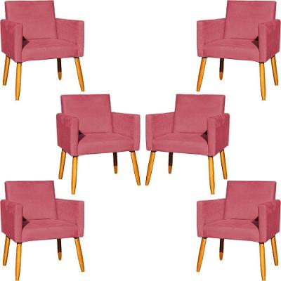 Kit 6 Poltronas Para Recepção Nina Suede Cores Pé Palito 30cm Castanho - Suede