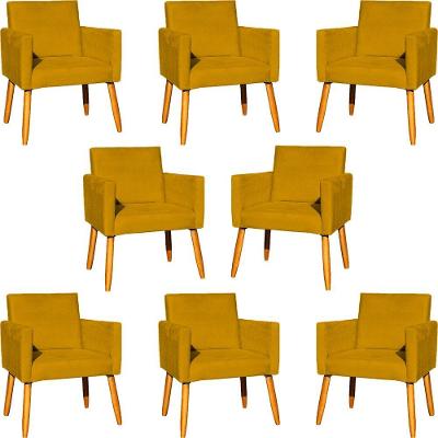 Kit 8 Poltronas Nina Para Recepção Suede Cores Pé Palito 30cm Castanho - Suede