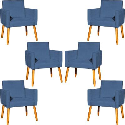 Kit 6 Poltronas Para Recepção Nina Suede Cores Pé Palito 30cm Castanho - Suede